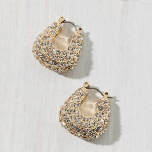 Pave Rhinestone Statement Chunky Hoop Gold Earrings